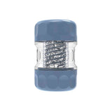 Lato masturbatore Spiral Portable Vigor Cup chiuso blu-grigio con texture circolare e guaina interna a spirale