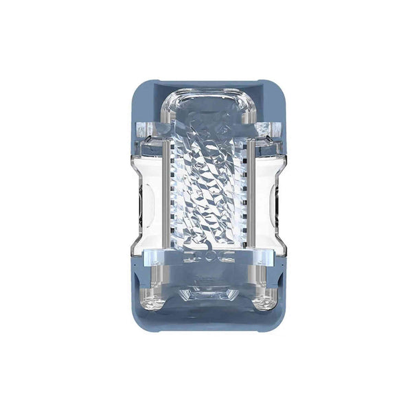 Sezione trasversale masturbatore Spiral Portable Vigor Cup con guaina interna a rombi e linee verticali