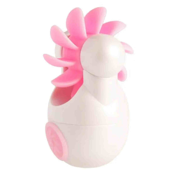 Massaggero orale Sqweel Go vista laterale base bianca e petali rosa