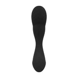 Vista posteriore stimolatore prostatico nero in silicone con base piatta e connettore ricarica