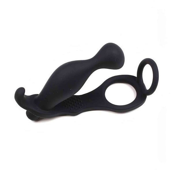Stimolatore Prostatico Vibrante con Doppio Anello per Pene e Testicoli - Silicone Medicale, Nero
