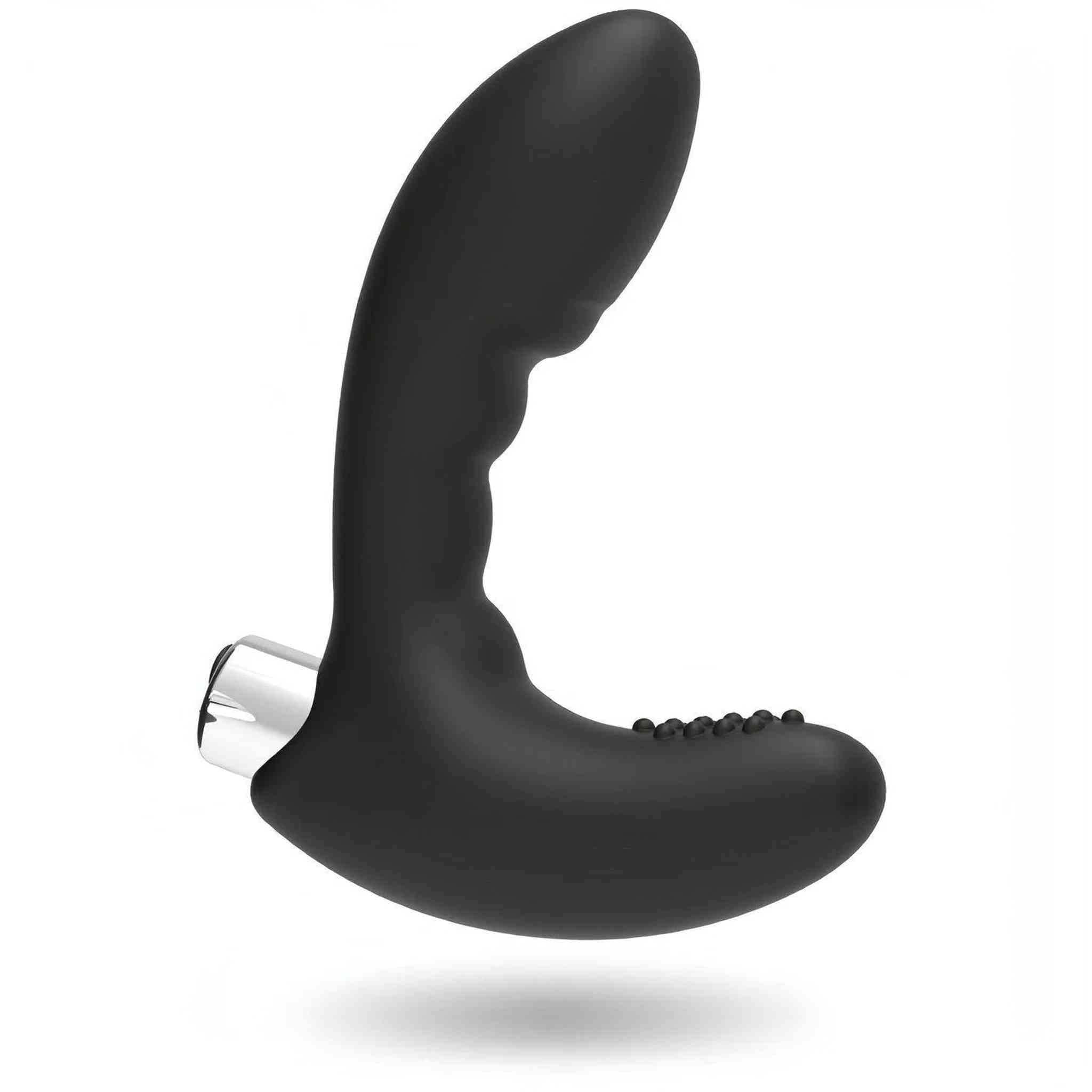 Stimolatore ricurvo per massaggio prostata e perineo in silicone - 10 modalità di vibrazione, Ricaricabile, Nero