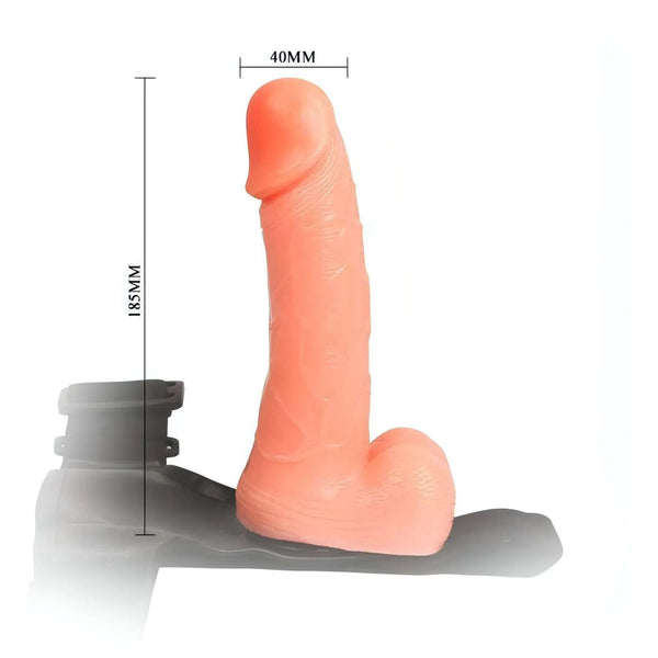Strap-on realistico TPR colore carne con cintura in cuoio nero, lunghezza 18.5 cm