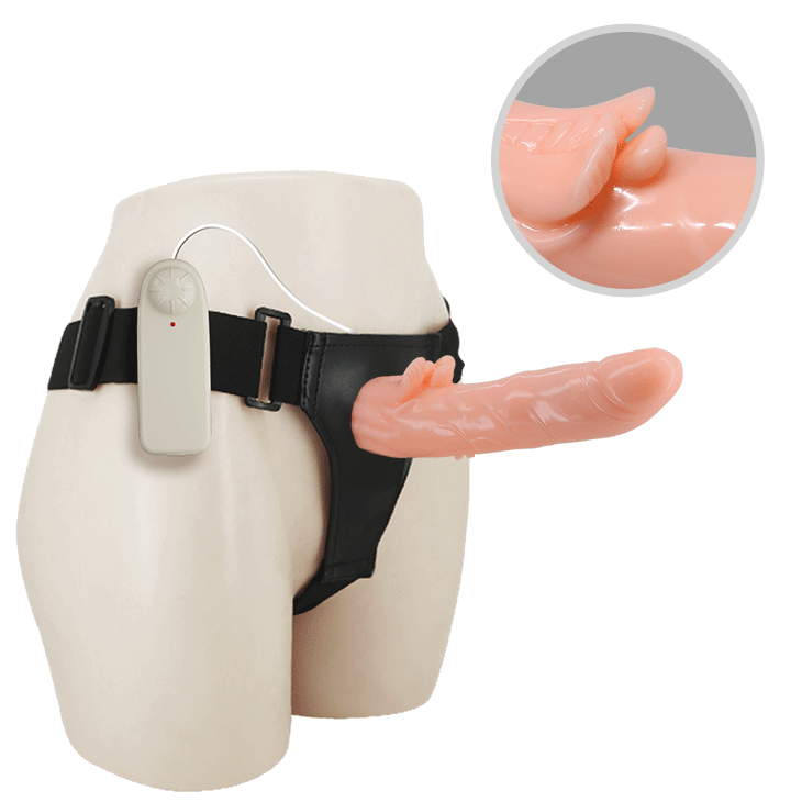 Strap-on Hollow vibrante con sitmolatore clitorideo