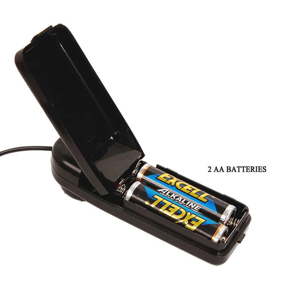 Scatola batterie nere aperta con due pile AA incluse per strapon vibrante