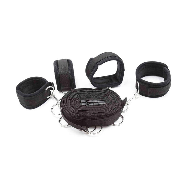 Set completo strisce nylon e cavigliere imbottite nere con anelli metallici