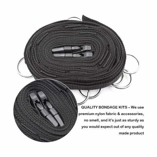 Striscia nylon nero con 5 anelli e fibbie regolabili per cavigliere o polsiere