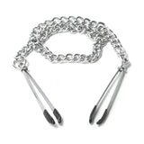 Set pinze sadomaso metallo cromato con catena collegata e rivestimento PVC morbido