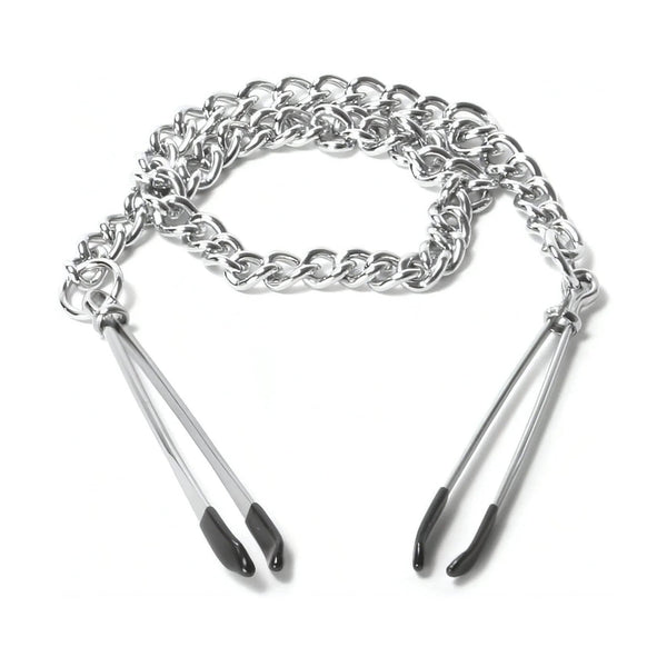 Set pinze sadomaso metallo cromato con catena collegata e rivestimento PVC morbido