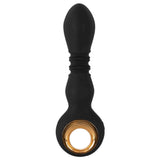 Vibratore nero in silicone con anello dorato a strati e texture centrale a rilievi