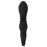 Vista posteriore vibratore nero ergonomico con marchi CE e riciclaggio