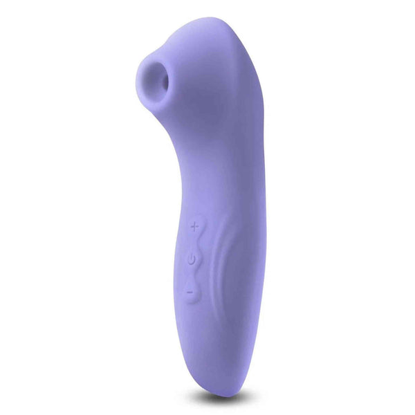 Dispositivo clitorideo Vera Revel viola chiaro con pulsanti intensità e accensione lato manico