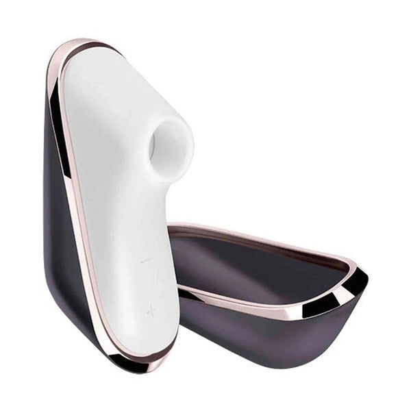 Satisfyer Traveler stimolatore aria aperto bianco e nero con controlli + e -