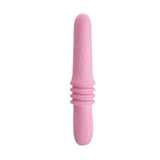 Profilo vibratore rosa in silicone con testa curva e manico pulsanti ovali