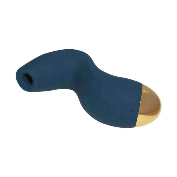 Stimolatore clitorideo Svakom Pulse Pure blu scuro con punta sferica dorata isolato