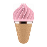 Satisfyer Sweet Treat Spinnator rosa con pulsanti controllo +/- sul cono marrone