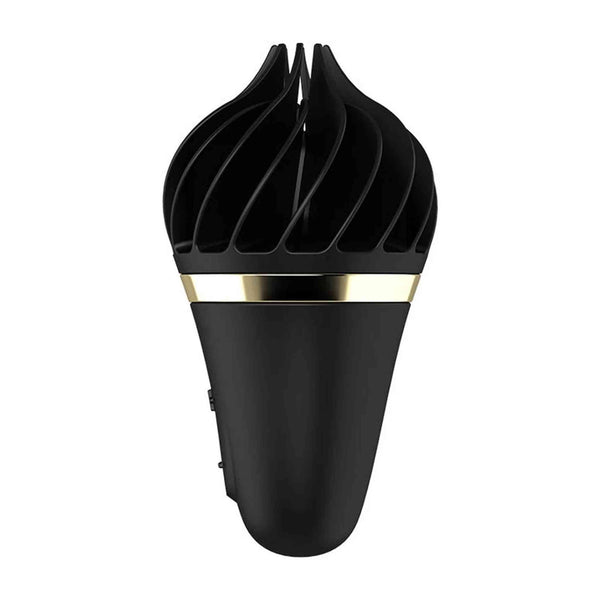 Satisfyer Sweet Treat Spinnator nero con cinque lobi curvi e fascia dorata