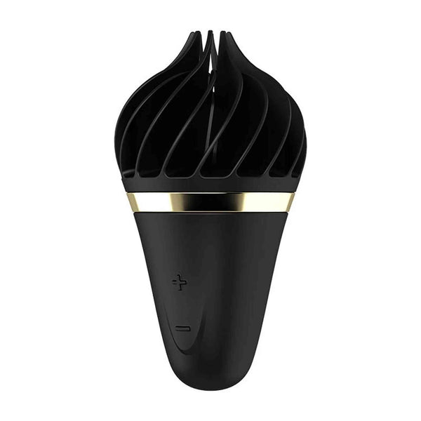Satisfyer Sweet Treat Spinnator nero opaco con fascia dorata e controlli +/-