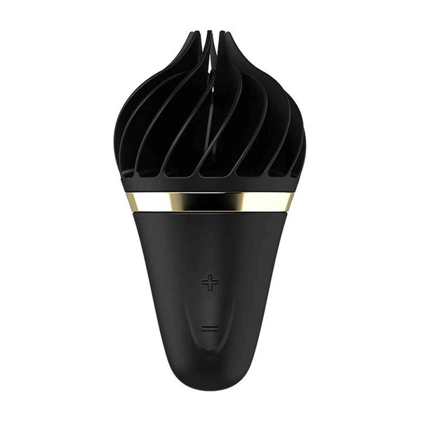 Satisfyer Sweet Treat Spinnator nero opaco con fascia dorata e controlli +/-