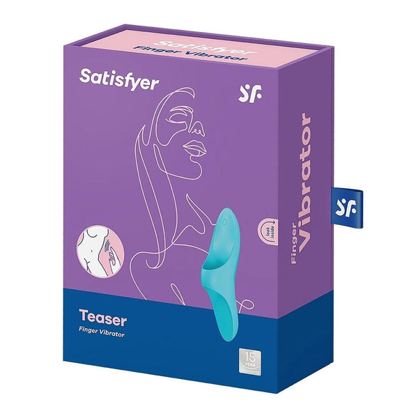 Confezione vibratore per dito Satisfyer Teaser viola e blu con garanzia 15 anni