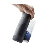 Uso pratico masturbatore automatico The Handy nero con luce blu interna e accessorio trasparente