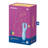 Confezione vibratore Satisfyer Threesome 4 blu con logo SF e indicazione app gratuita