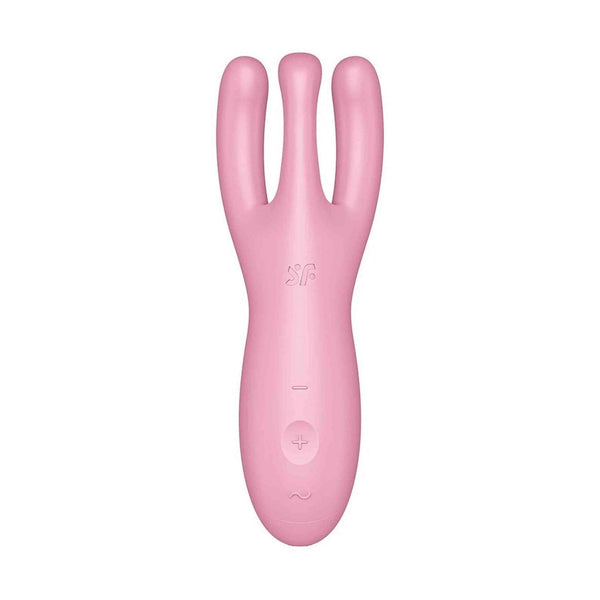 Vibratore rosa Satisfyer Threesome 4 in silicone con tre punte ergonomiche
