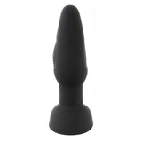 Plug anale nero in silicone morbido con base ampia e dettagli a cerchi concentrici