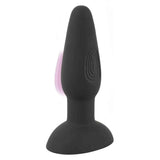 Plug anale nero in silicone con motivo a spirale e area traslucida rosa per funzione pulsazione