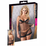 Top & Short Trasparenti Con Bordatura in Pizzo Nero