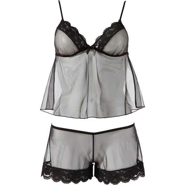Top & Short Trasparenti Con Bordatura in Pizzo Nero