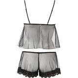 Top & Short Trasparenti Con Bordatura in Pizzo Nero