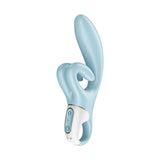 Vibratore Satisfyer Touch Me blu profilo laterale pulsanti e finitura opaca