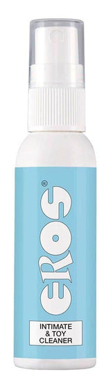 Spray detergente intimo Eros senza alcol per giocattoli sessuali, bottiglia bianca con etichetta azzurra
