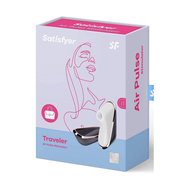 Confezione Satisfyer Traveler Air Pulse Stimulator scatola viola blu garanzia 15 anni