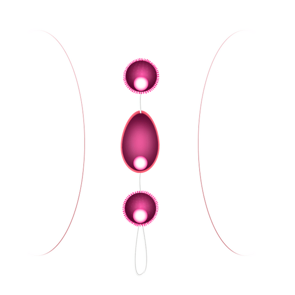 Illustrazione trio palline Kegel rosa con sfere interne bianche e anello di sicurezza