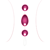 Grafica stilizzata palline Kegel rosa con dettagli interni e contesto anatomico