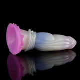 Dildo T-Rex orizzontale con tubo trasparente avvolto al corpo