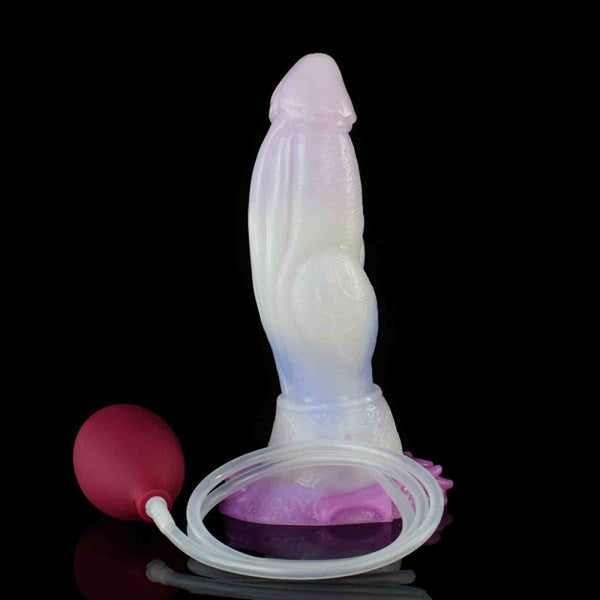 Dildo T-Rex in silicone con gradiente rosa-bianco-blu e base rugosa