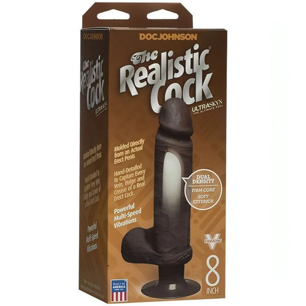 Scatola dildo nero Doc Johnson The Realistic Cock 8 pollici con tecnologia ULTRASKYN