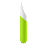 Vibrazione bullet Satisfyer verde lime profilo laterale con testa bianca angolata