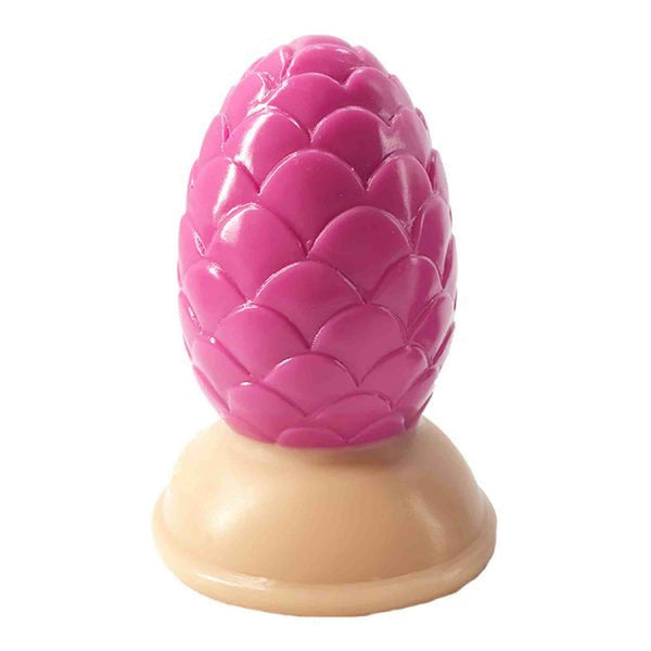 Vista frontale dildo pigna rosa con base beige