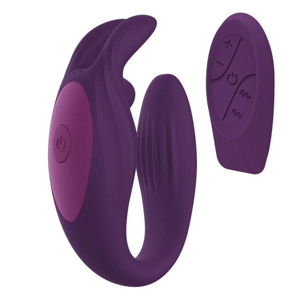 Vibratore Venere viola a forma di U con telecomando ovale per controllo vibrazioni