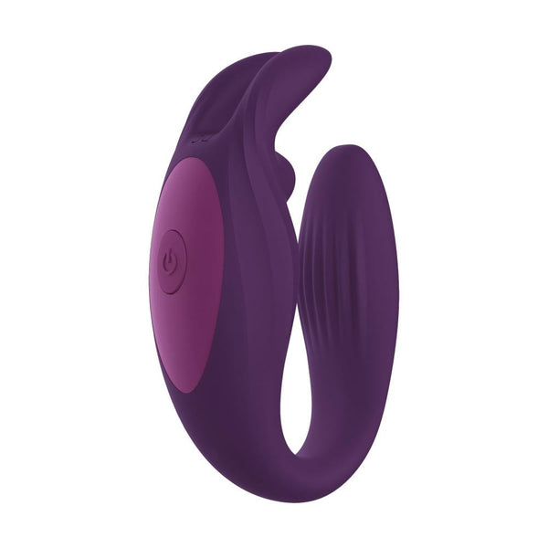 Vibratore di coppia Venere viola scuro in silicone morbido a forma di U con texture a righe