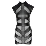 Vestitino sexy collo alto nero opaco con inserti trasparenti -M