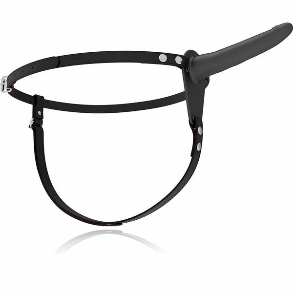 Strap-on vibrante nero design simmetrico con asta rigida e cinturino regolabile