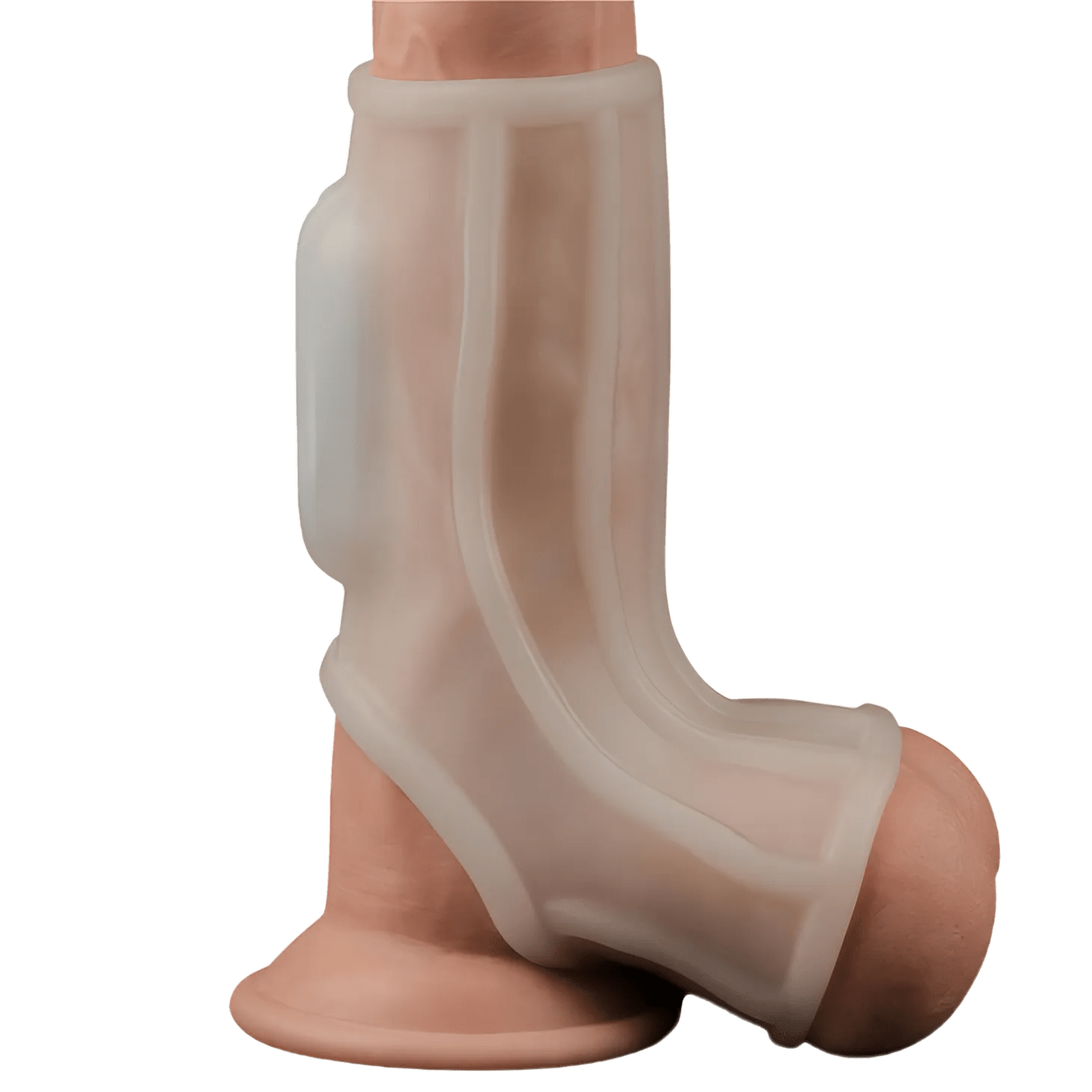 Vibrating Ridge Knights Guaina Fallica Intera Stimolante con Vibrazione- Bianco