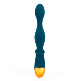 Vibratore anale vellutato blu scuro a doppio diametro con base arancione metallica