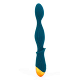 Profilo laterale plug anale blu scuro a doppio diametro con curva centrale e base dorata