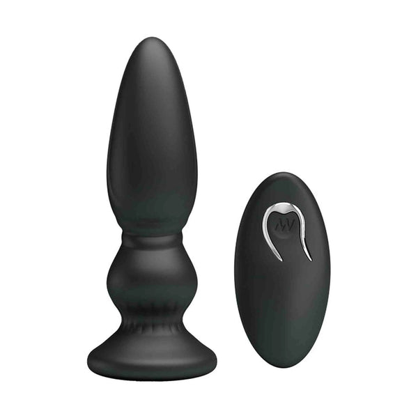 Vista laterale plug anale nero ergonomico con telecomando M